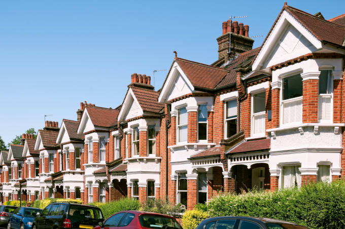 Row of Typical English Terraced Houses at London.